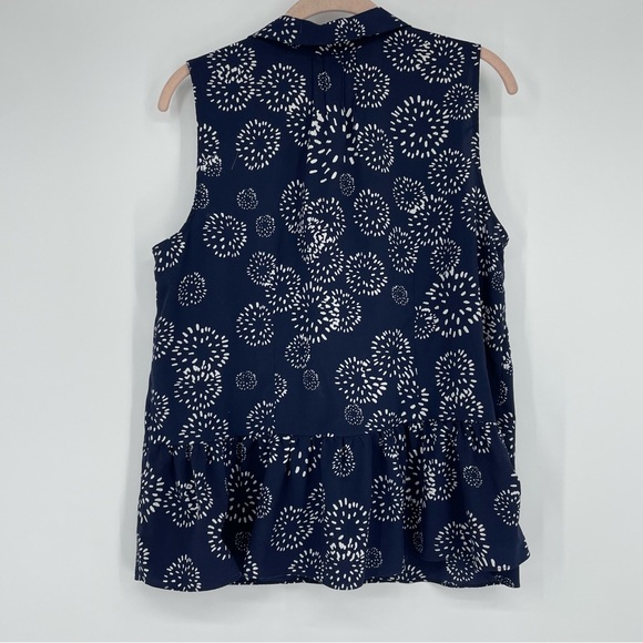 CAbi Wish Top #5215 Navy Blue White Dandelion Print Peplum Back - Picture 3 of 6